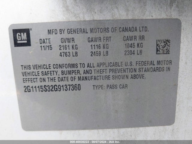 Chevrolet Impala 2lt 2016 2G1115S32G9137360 Image 9