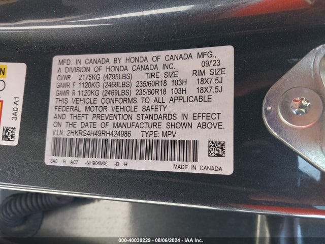 Honda Cr-v Ex Awd 2024 2HKRS4H49RH424986 Image 9