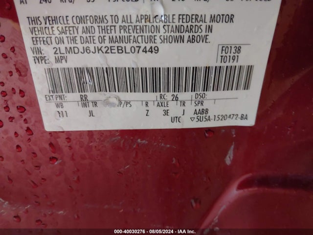 Lincoln MKX 2014 2LMDJ6JK2EBL07449 Image 9