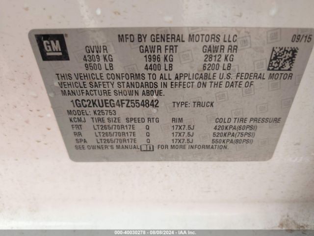 1GC2KUEG4FZ554842 Chevrolet Silverado 2500hd Wt