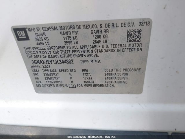 3GNAXJEV1JL344832 Chevrolet EQUINOX LT