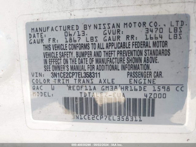 Nissan Versa Note Sv 2014 3N1CE2CP7EL358311 Image 9