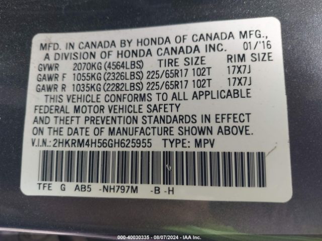 2HKRM4H56GH625955 Honda CR-V EX