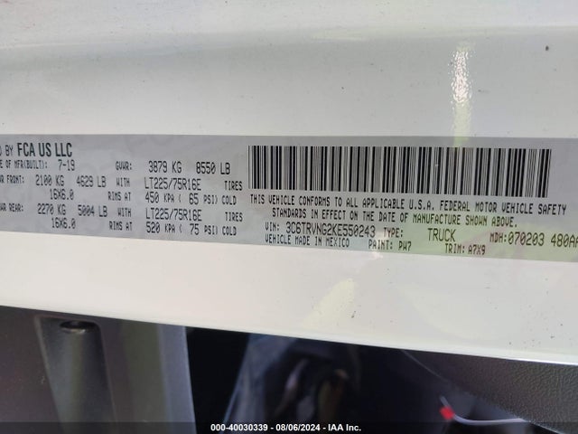 3C6TRVNG2KE550243 RAM Promaster 1500 Low Roof 118 Wb