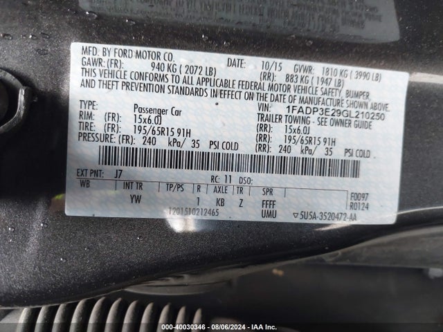 Ford FOCUS S 2016 1FADP3E29GL210250 Image 9