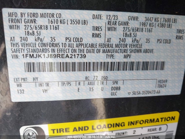 Ford Expedition Xlt Max 2024 1FMJK1J89REA21739 Image 9