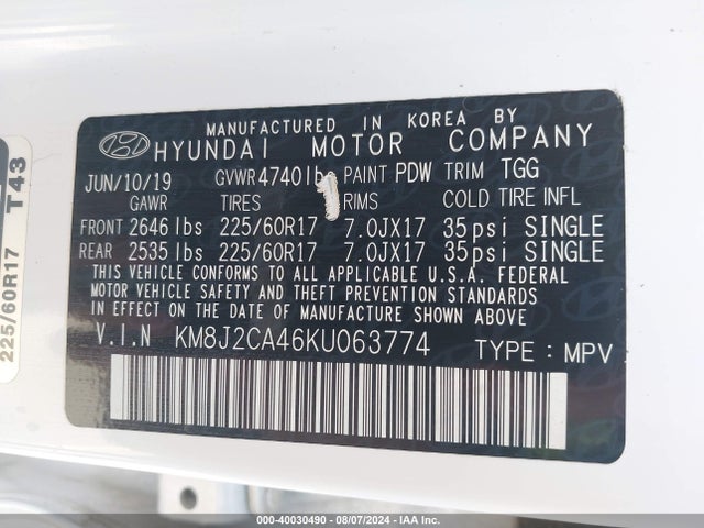Hyundai TUCSON SE 2019 KM8J2CA46KU063774 Image 9