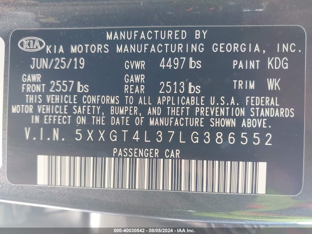 KIA Optima Lx 2020 5XXGT4L37LG386552 Image 12