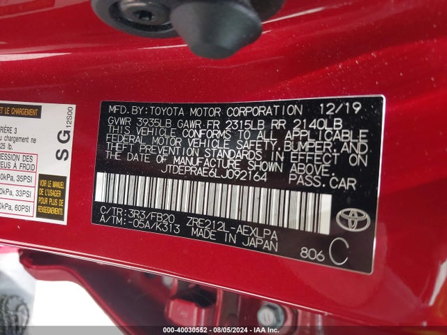 Toyota COROLLA LE 2020 JTDEPRAE6LJ092164 Image 9