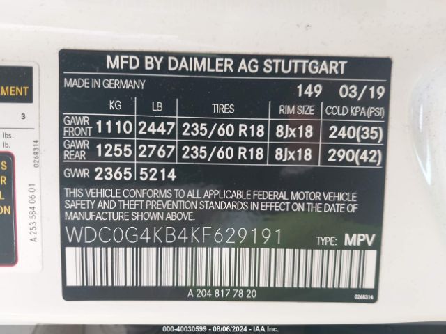 WDC0G4KB4KF629191 Mercedes-Benz Glc 300 4matic
