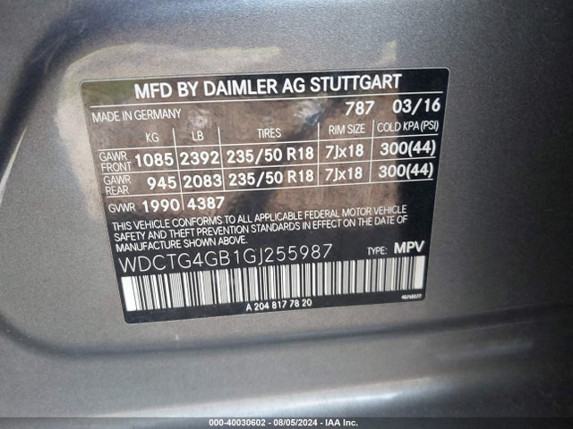 WDCTG4GB1GJ255987 Mercedes-Benz Gla 250 4matic