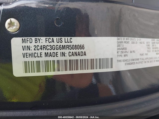 2C4RC3GG6MR508066 Chrysler Pacifica Limited Awd