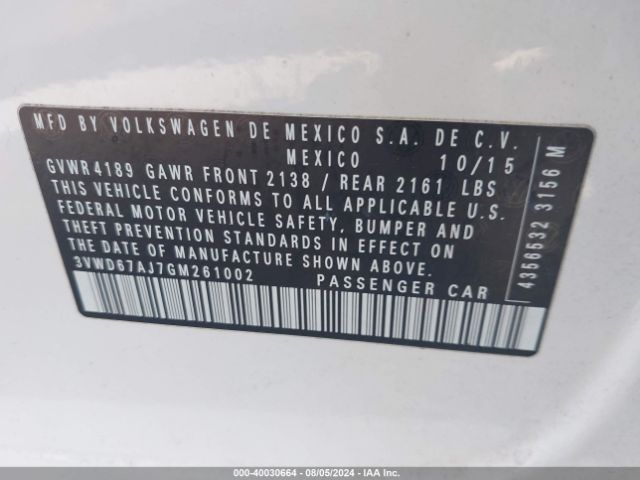 3VWD67AJ7GM261002 Volkswagen Jetta 1.4t Se