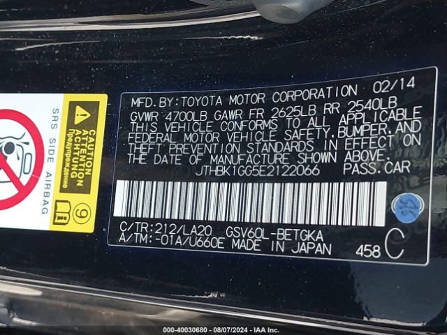 JTHBK1GG5E2122066 Lexus ES 350