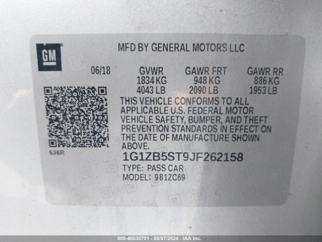 1G1ZB5ST9JF262158 Chevrolet Malibu 1ls