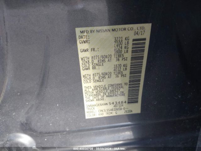 1N6AA1E6XHN543484 Nissan TITAN SV