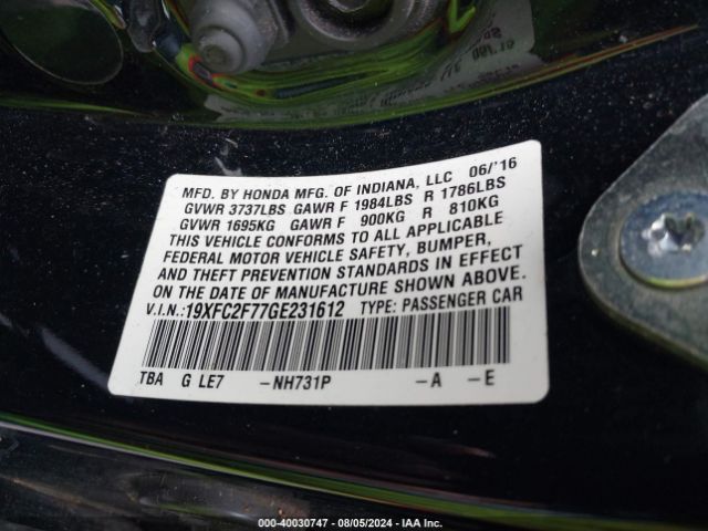 19XFC2F77GE231612 Honda CIVIC EX