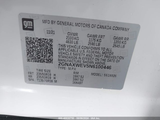 2GNAXWEV5N6100446 Chevrolet Equinox Awd Rs