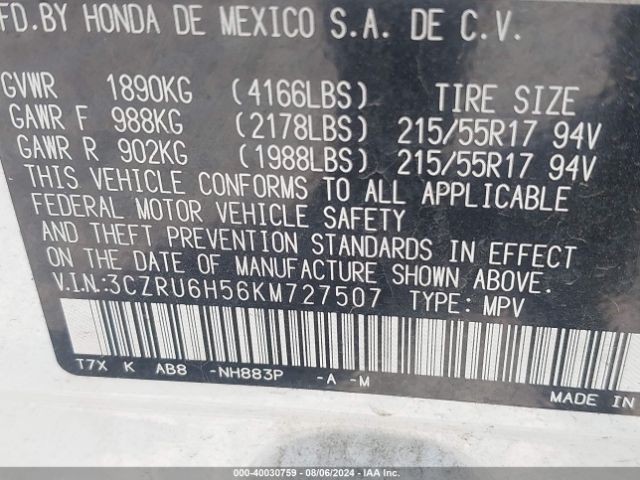 3CZRU6H56KM727507 Honda HR-V EX