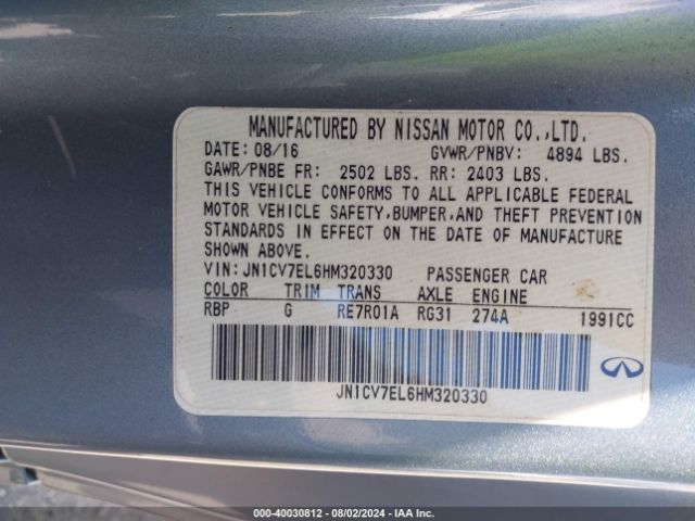JN1CV7EL6HM320330 Infiniti Q60 2.0t