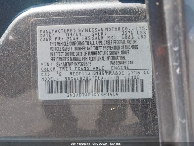 3N1AB7AP1KY329515 Nissan SENTRA S