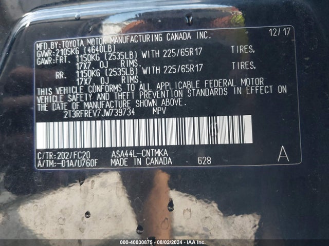 Toyota Rav4 Xle 2018 2T3RFREV7JW739734 Image 9