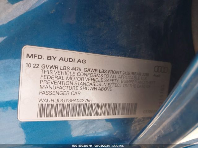 WAUHUDGY3PA042755 Audi A3 Premium Plus 40 Tfsi Quattro S Tronic