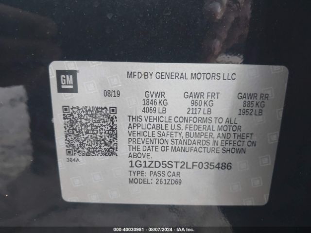 1G1ZD5ST2LF035486 Chevrolet Malibu Fwd Lt