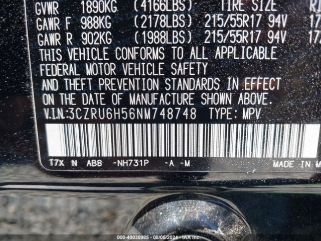3CZRU6H56NM748748 Honda Hr-v Awd Ex