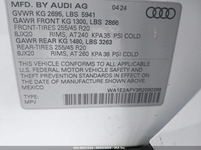 WA1E2AFY3R2090288 Audi Q5 Premium Plus 55 Tfsi E S Line Quattro S Tronic