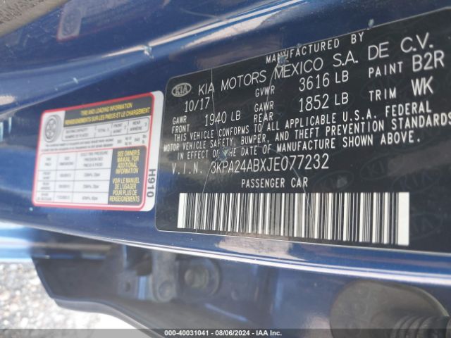 3KPA24ABXJE077232 KIA RIO S