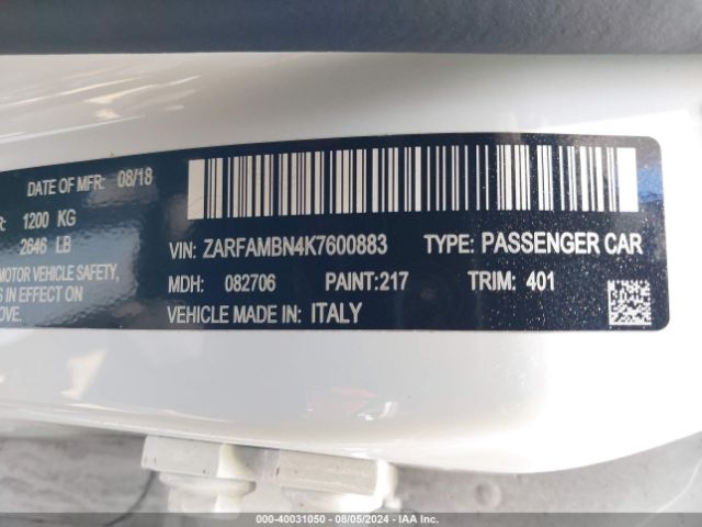 ZARFAMBN4K7600883 Alfa Romeo Giulia Ti Sport Rwd