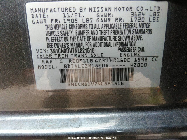 Nissan Versa 1.6 S Xtronic Cvt 2022 3N1CN8DV7NL821516 Image 9