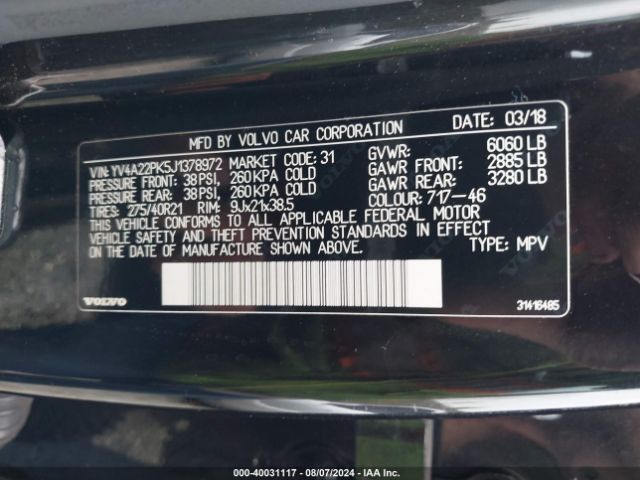 YV4A22PK5J1378972 Volvo Xc90 T6 Momentum