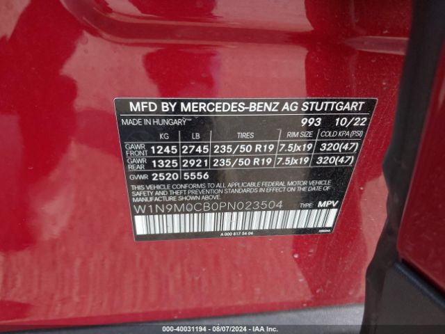W1N9M0CB0PN023504 Mercedes-Benz Eqb 250 Suv