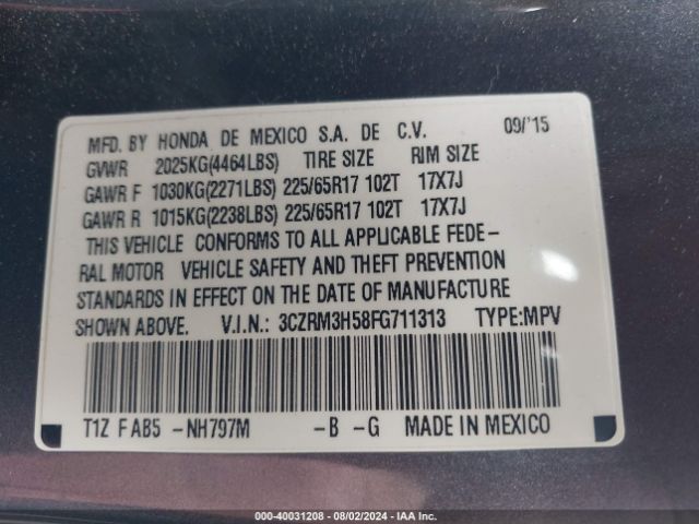 3CZRM3H58FG711313 Honda CR-V EX