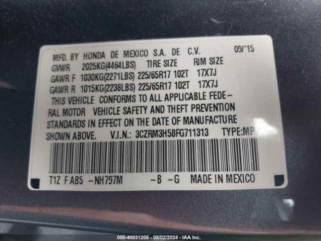 3CZRM3H58FG711313 Honda CR-V EX