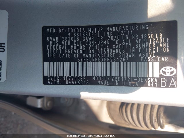 Toyota Corolla S Plus 2015 5YFBURHEXFP251267 Image 9