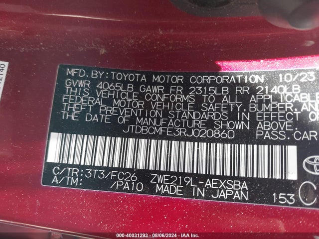 Toyota Corolla Hybrid Se 2024 JTDBCMFE3RJ020860 Image 9