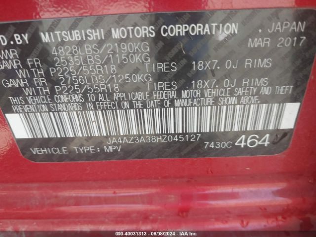 2017 MITSUBISHI OUTLANDER JA4AZ3A38HZ045127 Photo 8
