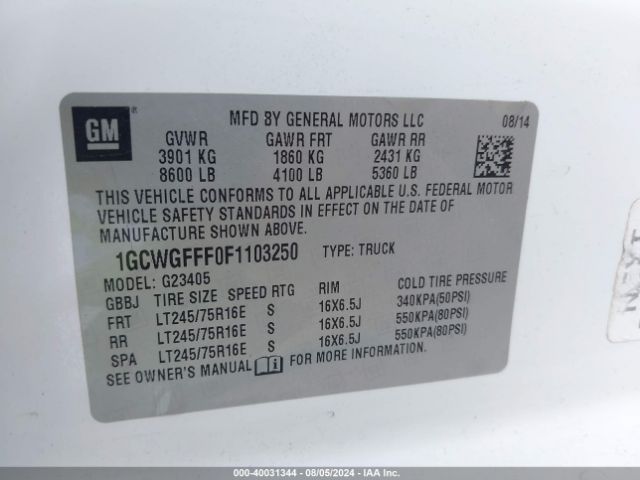 1GCWGFFF0F1103250 Chevrolet Express 2500 Work Van