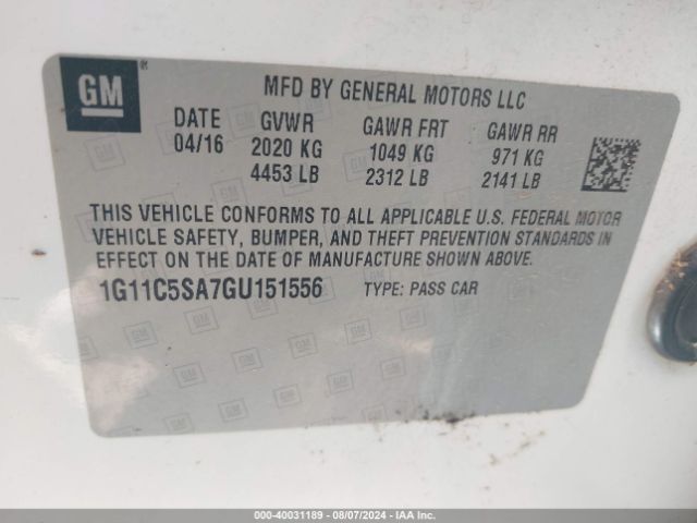 1G11C5SA7GU151556 Chevrolet Malibu Limited Lt