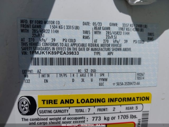 1FMJK1K89PEA39833 Ford Expedition Limited Max
