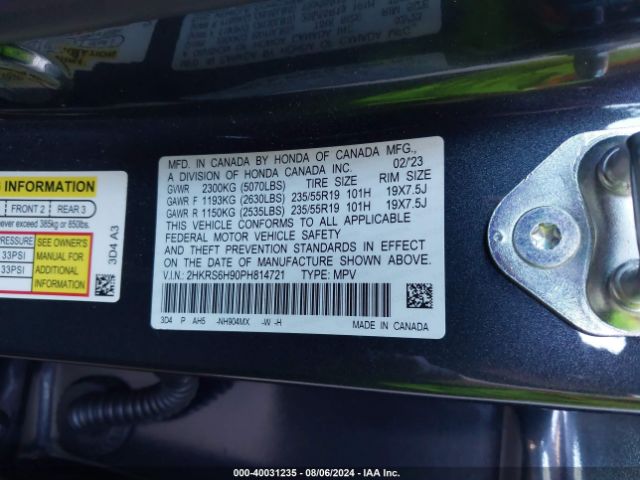 2HKRS6H90PH814721 Honda Cr-v Hybrid Sport Touring