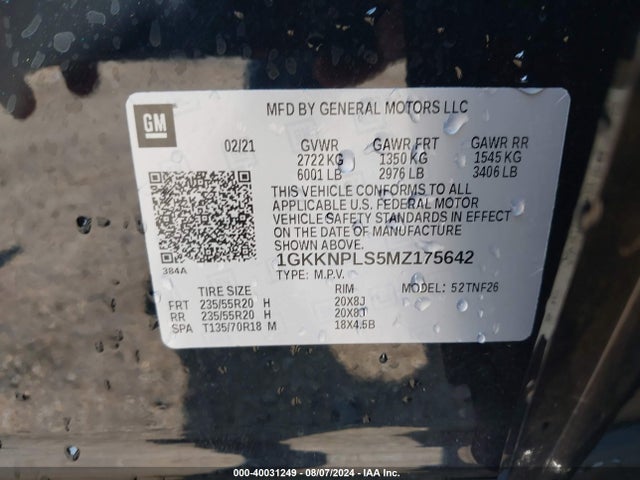 1GKKNPLS5MZ175642 GMC Acadia Fwd Denali