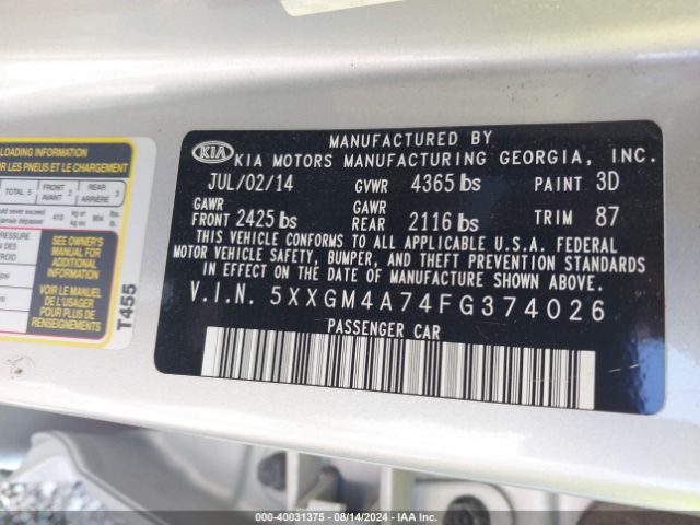 5XXGM4A74FG374026 KIA Optima Lx