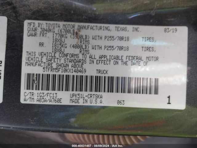 5TFRM5F10KX140469 Toyota Tundra Sr5 4.6l V8