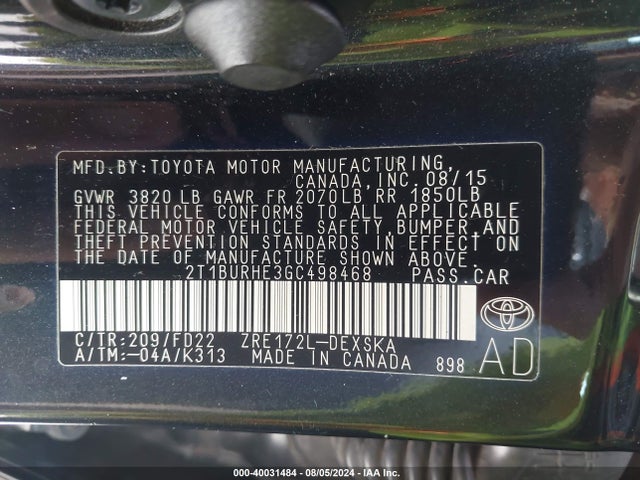 Toyota Corolla S Plus 2016 2T1BURHE3GC498468 Image 9