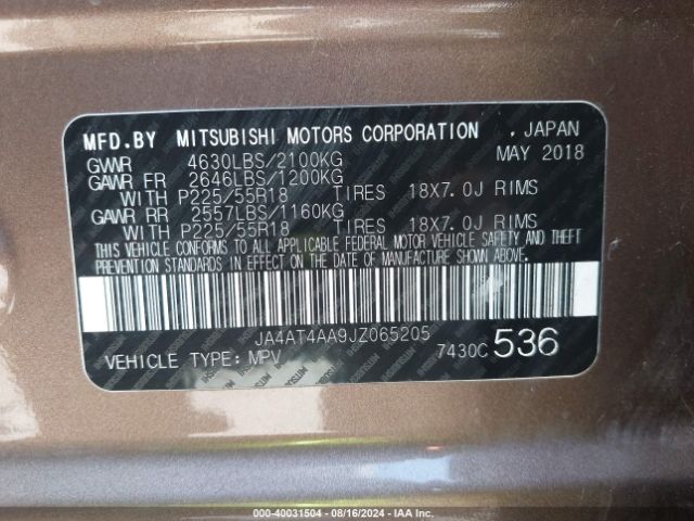 JA4AT4AA9JZ065205 Mitsubishi Eclipse Cross Le