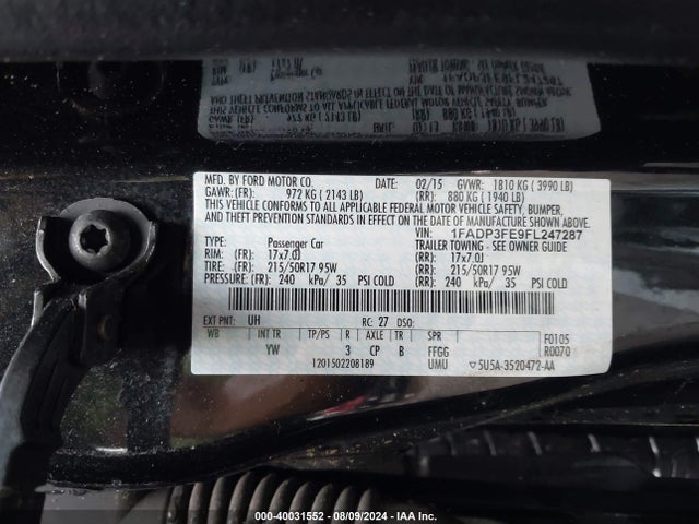 Ford FOCUS SE 2015 1FADP3FE9FL247287 Image 9